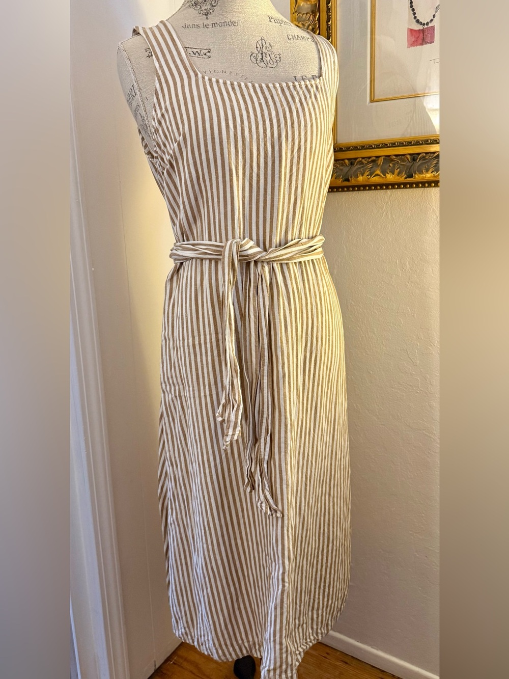 Ann Taylor Factory Neutral Striped Sleeveless Midi Dress - Large